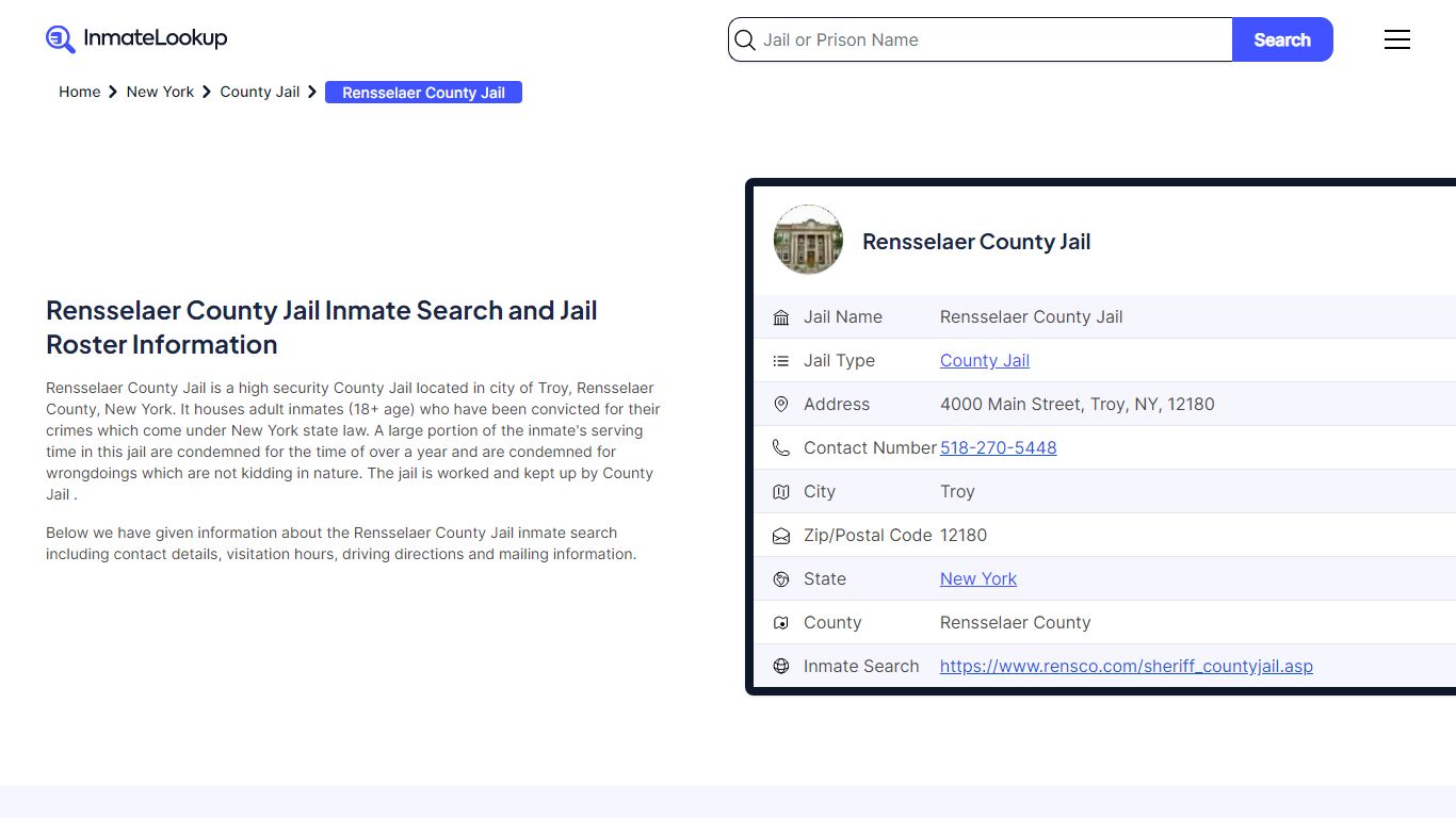 Rensselaer County Jail Inmate Search and Jail Roster Information